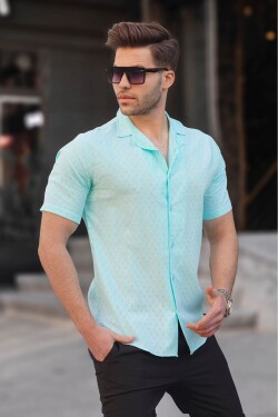 Madmext Turquoise Slim Fit 100% Cotton Short Sleeve Men's Shirt 5585