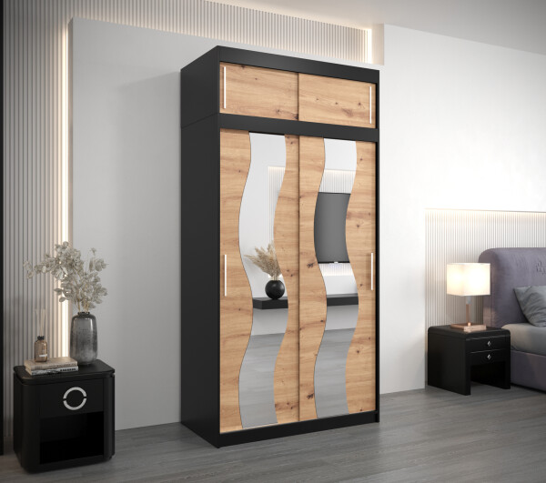 Šatní skříň Abi Se s nástavcem Barva korpusu: Černá, Rozměry: 100 cm, Dveře: Dub artisan