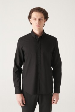 Avva Men's Black Oxford 100% Cotton Regular Fit Shirt