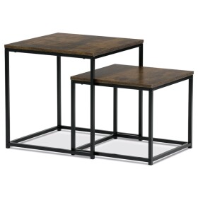 Set 2 ks odkládacích stolků, MDF, dekor divoký dub, kov, černý lak