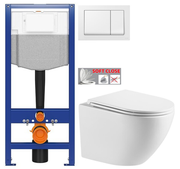 CERSANIT předstěnový instalační systém s bílym tlačítkem K97-516 + WC INVENA LIMNOS WITH SOFT, včetně soft/close sedátka K97-526 516 LI1