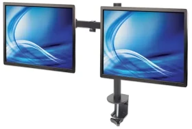 Manhattan Rameno pro 2 monitory se svorkou černé / 13-32" / VESA 75x75-100x100 / nosnost 16kg / rotace 360° (461528)
