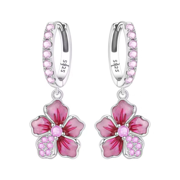 Stříbrné náušnice s růžovou orchidejí - stříbro 925/1000, Růžová