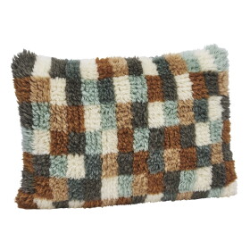 MADAM STOLTZ Vlněný povlak na polštář Checked 40 x 60 cm, hnědá barva, textil