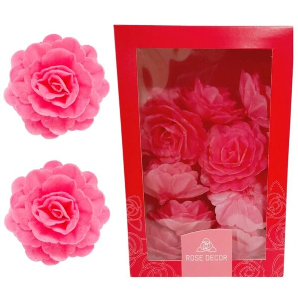 Dekorace oplatková - Růže velká 55 mm, fuksiová, 15 ks