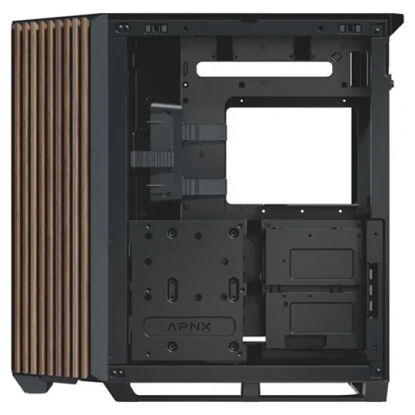 APNX V1 Midi-Tower ATX case černá-dřevo / ATX / 3x 360 mm ARGB / 1x 120mm ARGB / bez zdroje / průhledná bočnice (APCM-VI01103.11)
