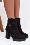 Zateplené dámské kotníkové boty na podpatku s ozdobnou páskou černé Zayna 40