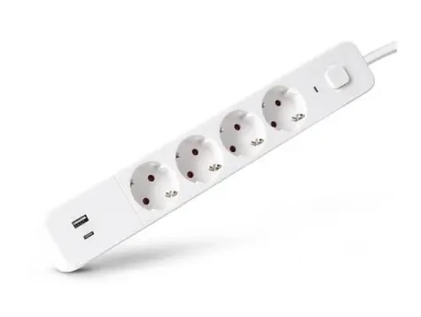 Entac 4-zásuvkový prodlužovací blok s USB bílá / Prodlužovací kabel / 4x 230V / 1x USB-A / 1x USB-C / 1,5 m / vypínač (ESES1.5G4-1.5-SW-1UA1UC)