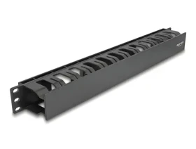 DeLock 19" Kabelmanagement panel černý / Panel pro správu kabelů / 1U / plast / snímatelná přední krytka (67021)