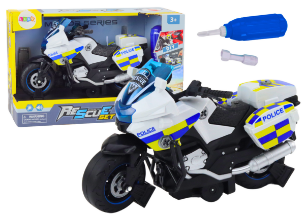 Mamido Policjní motocykl DIY ke skládání se světly a zvuky bílý