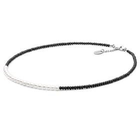 Náhrdelník Eduarda - sladkovodní perla, černý Spinel, Černobílá 40 cm