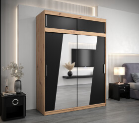 Šatní skříň Abi R0 s nástavcem Barva korpusu: Dub artisan, Rozměry: 180 cm, Dveře: Černá