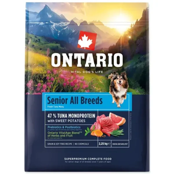 Ontario Senior All Breeds Monoprotein Tuna Sweet Potatoes 2.25kg / Granule pro starší psy (214-13142)