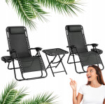 Sada 2 polohovacích zahradních židlí se stolem - černá