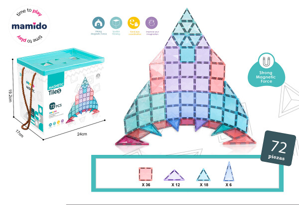 Mamido Barvená magnetická stavebnice 72 dílů v boxu Pyramida MT1222
