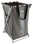 MSV LAUNDRY koš na prádlo skládací šedo-hnědý / 50 l / polyester, hliník