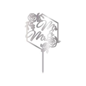 Cesil Zapichovací plastová dekorace stříbrná Mr & Mrs s růžemi