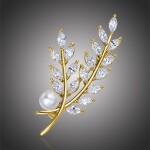 Brož s perlou a Swarovski Elements krystaly Sophie, Bílá/čirá