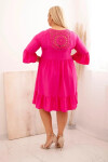 Dámské viskózové šaty Plus Size s ažurovou ozdobou Fuchsiová UNI