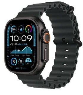 Apple Watch Ultra 2 (2024) GPS+Cellular 49mm Černé titanové tělo - Černý oceánský řemínek / 130-200 mm (MX4P3)