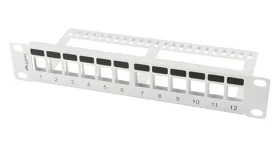 Lanberg patch panel pro Keystone šedý / Patch panel / 12 portů / 1U / 19" / neosazený s organizérem (PPKS-9112-S)