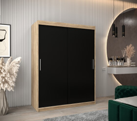 Šatní skříň Abi T0 s posuvnými dveřmi Barva korpusu: Dub Sonoma, Rozměry: 150 cm, Dveře: Černá