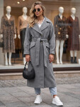 Dlouhý dámský kabát s páskem na přechodné období, tmavě šedý, FashionStreet NY0773 XXL