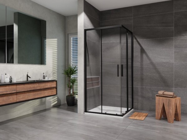 Lansanit - Sprchový kout čtverec Vati 900x900, černá, čiré sklo, včetně vaničky LAN50005