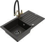 MEXEN/S - Pablo granitový dřez s odkapávačem včetně baterie Duo, černá/zlatá metalik 6510-75-671701-57-B