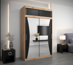 Šatní skříň Abi Mo s nástavcem Barva korpusu: Dub artisan, Rozměry: 150 cm, Dveře: Černá