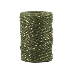 Chic Antique Jutový provázek 50 m – Olive / Gold thread, zelená barva