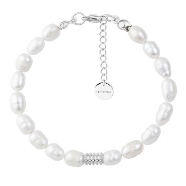 Perlový náramek Lucia - chirurgická ocel, Stříbrná 16 cm + 3 cm (prodloužení) Bílá