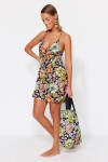 Trendyol Květinový vzor Mini Woven Cut Out Window Beach Dress