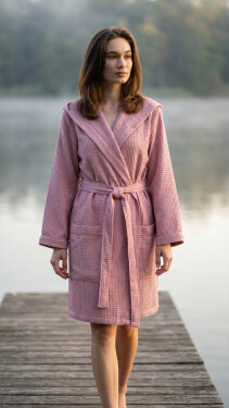 Dámský vaflový župan s kapucí Vestis Saimaa Old Rose XXL