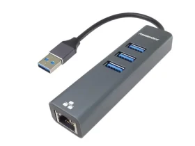 PremiumCord Adaptér USB 3.0 - RJ45 šedá / Adaptér / Gigabit Ethernet / 3x USB 3.0 / 0,15 m (kuethernet7)