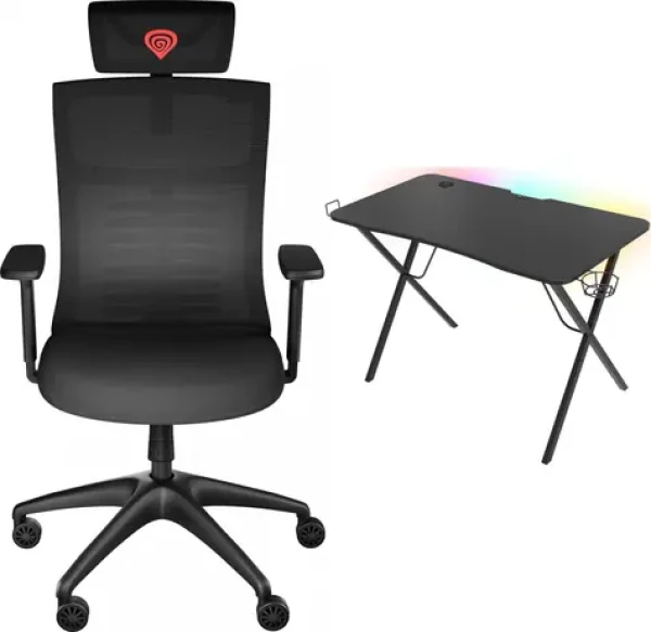 Genesis Astat 200 G2 + Holm 200 RGB černá / Herní křeslo a stůl / 113×60 cm (M-9121101)