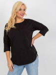 Černá delší základní halenka plus size s 3/4 rukávem