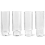 Ferm Living Sklenice Ripple Long 300 ml – set 4 ks, čirá barva, sklo