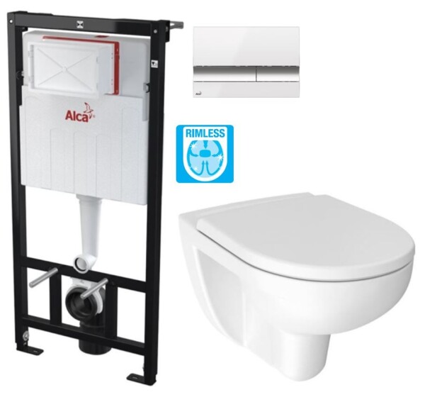 ALCADRAIN Sádromodul - předstěnový instalační systém s bílým/ chrom tlačítkem M1720-1 + WC JIKA LYRA PLUS RIMLESS + SEDÁTKO DURAPLAST AM101/1120 M1720-1 LY1