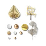 Dortisimo Zápich do dortu Happy Birthday se zlatými listy a koulemi (29 ks)