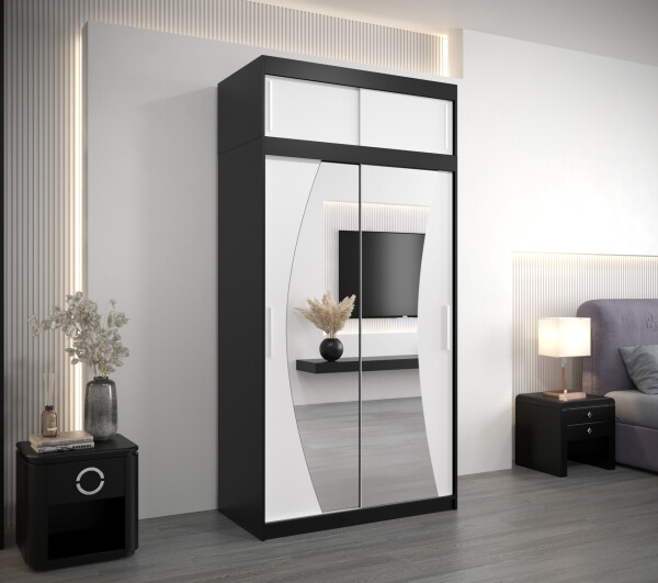 Šatní skříň Abi W0 s nástavcem Barva korpusu: Černá, Rozměry: 120 cm, Dveře: Bílá