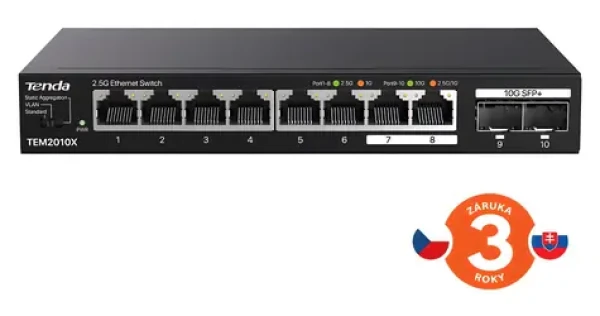 Tenda TEM2010X / Switch / Unmanaged / 8x 2,5GbE RJ45 / 2x 10G SFP+ (75011992)