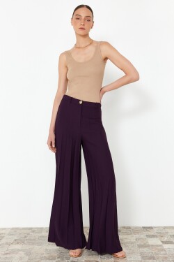 Trendyol Plum Palazzo/Extra široké plisované tkané kalhoty