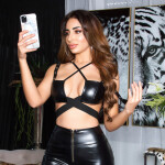 Sexy KouCla Leatherlook Crop Top Bondage Look barva black velikost Einheitsgroesse