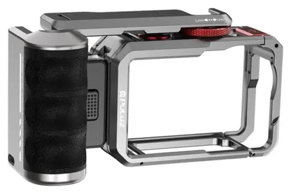 Puluz PU1077TS / Rozšiřující klec s rukojetí / Pro DJI Osmo Action 6 / hliník / magnetický rychloupínák / cold shoe (PU1077TS)