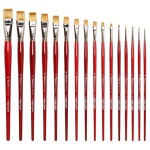 Tintoretto 763 Synthetic Gold plochý štětec dlouhá rukojeť | syntetické zlaté vlákno pro akryl a olej, jemnozrnný podklad