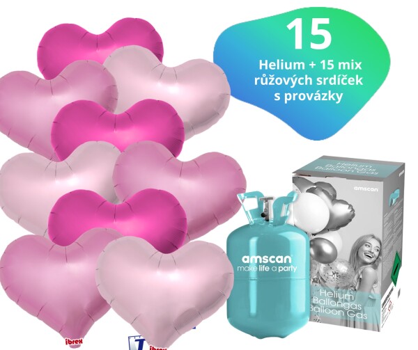 Helium set - helium a balónky IBREX srdce růžové mix 15 ks - Balonky.cz Helium set - helium a balónky IBREX srdce růžové mix 15 ks - Balonky.cz