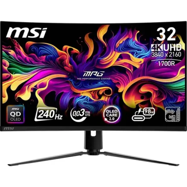 31.5" MSI MPG 321CURXDE QD-OLED černá / UHD / QD-OLED / 16:9 / 0.03ms / 1500000:1 / 250cd-m2 / HDMI+DP+USB-A+USB-C / VES (9S6-3DD64T-005)