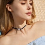 Choker náhrdelník Ynka - motýl, zirkon, Černá 38 cm + 5 cm (prodloužení)