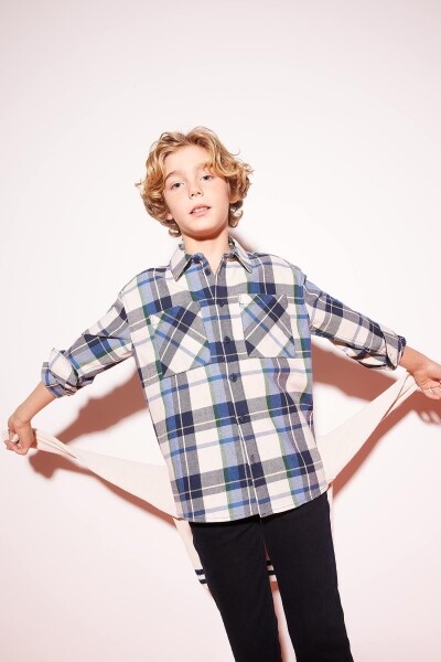 DEFACTO Boy's Oversize Fit Flannel Long Sleeve Shirt